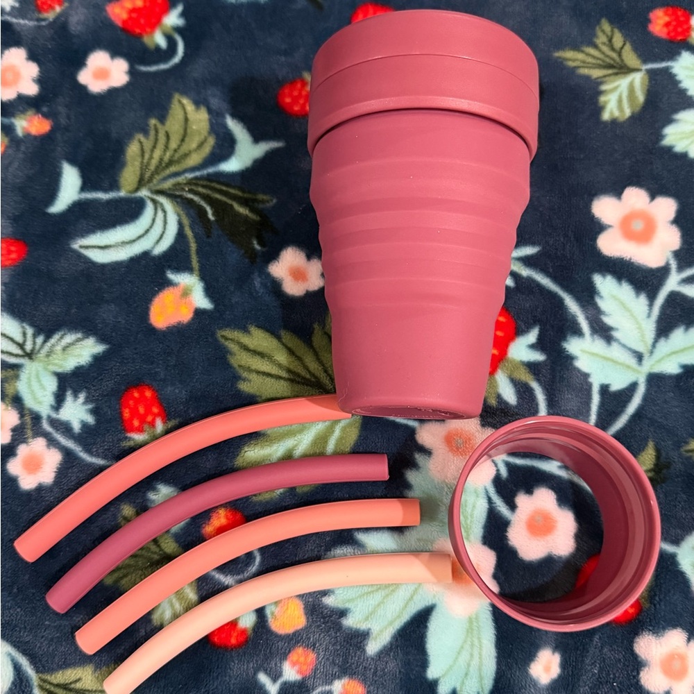Stojo collapsible Cup with 4 Reusable Straws, New in package